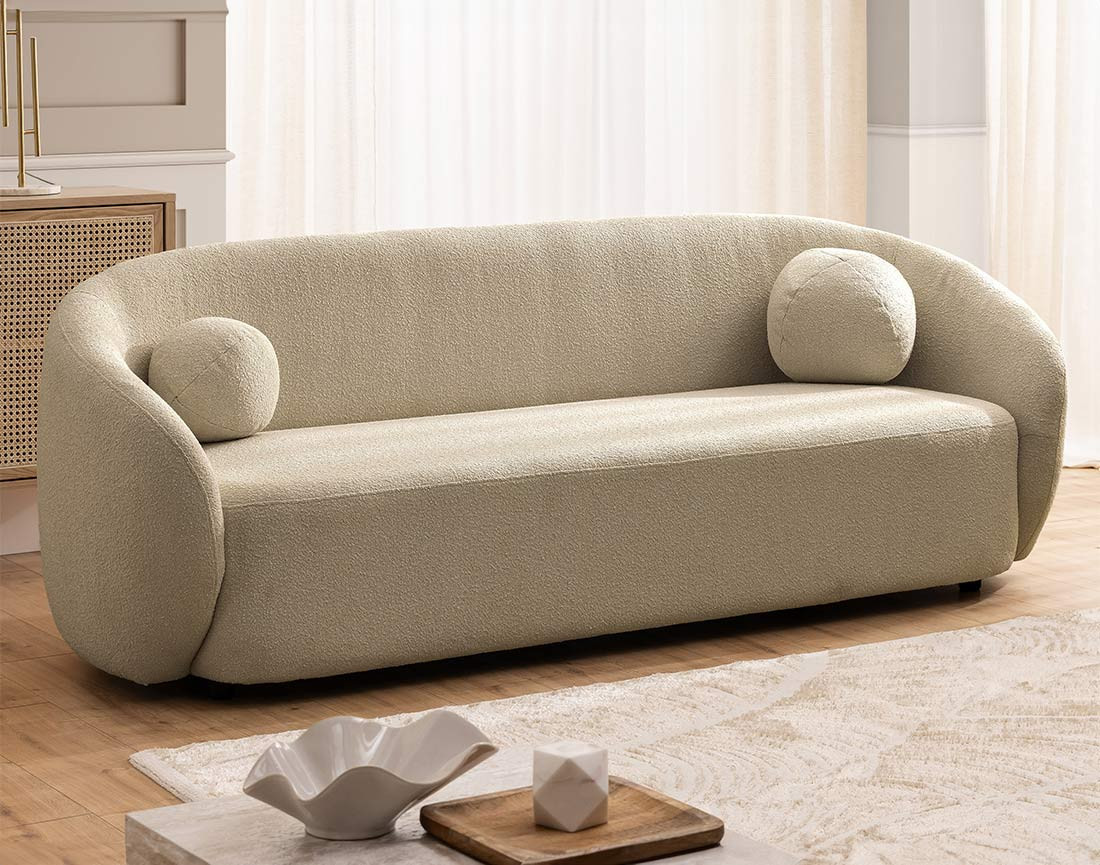 Canapé droit 3 places en tissu bouclette Flore