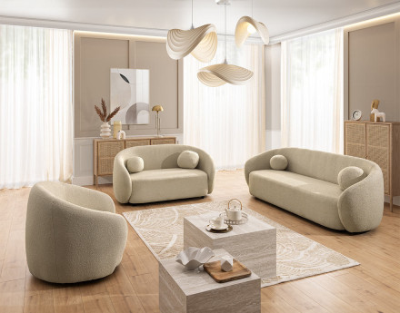 Canapé droit 3 places en tissu bouclette Flore