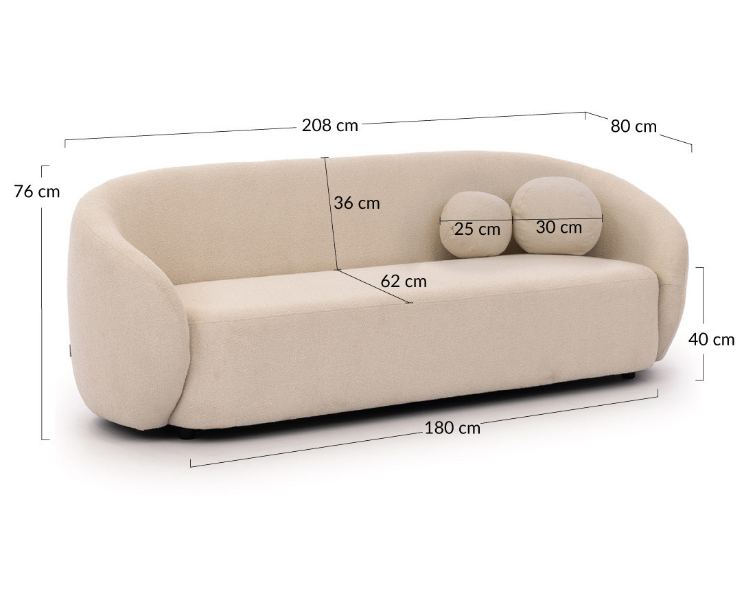 Canapé droit 3 places en tissu bouclette Flore