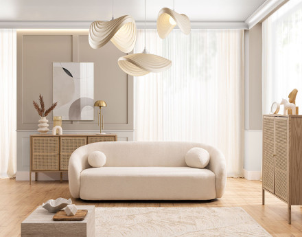 Canapé droit 3 places en tissu bouclette Flore