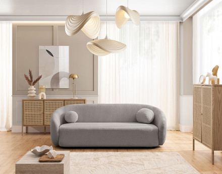 Canapé droit 3 places en tissu bouclette Flore