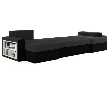 Canapé panoramique en U 7 places convertible avec coffre et tablette en tissu Jonah