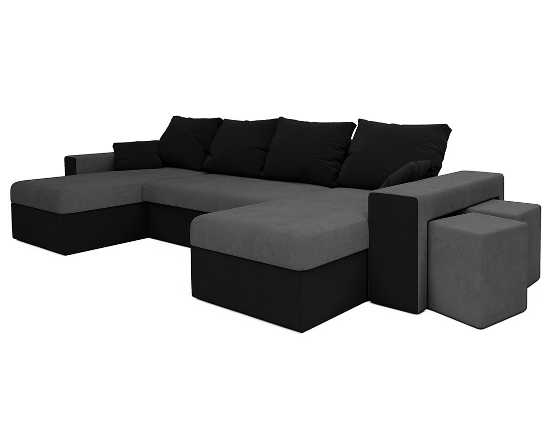 Canapé panoramique en U 7 places convertible avec coffre et tablette en tissu Jonah