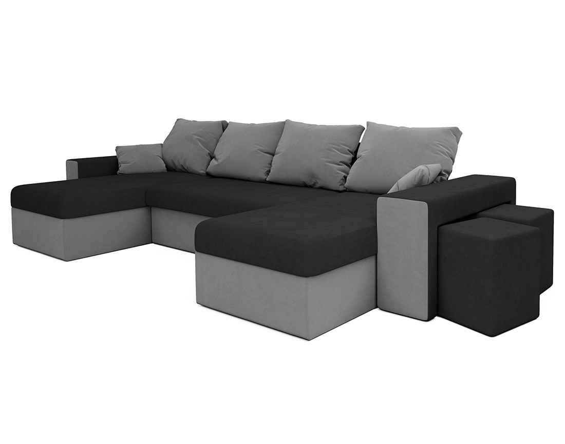 Canapé panoramique en U 7 places convertible avec coffre et tablette en tissu Jonah