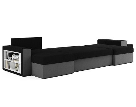 Canapé panoramique en U 7 places convertible avec coffre et tablette en tissu Jonah