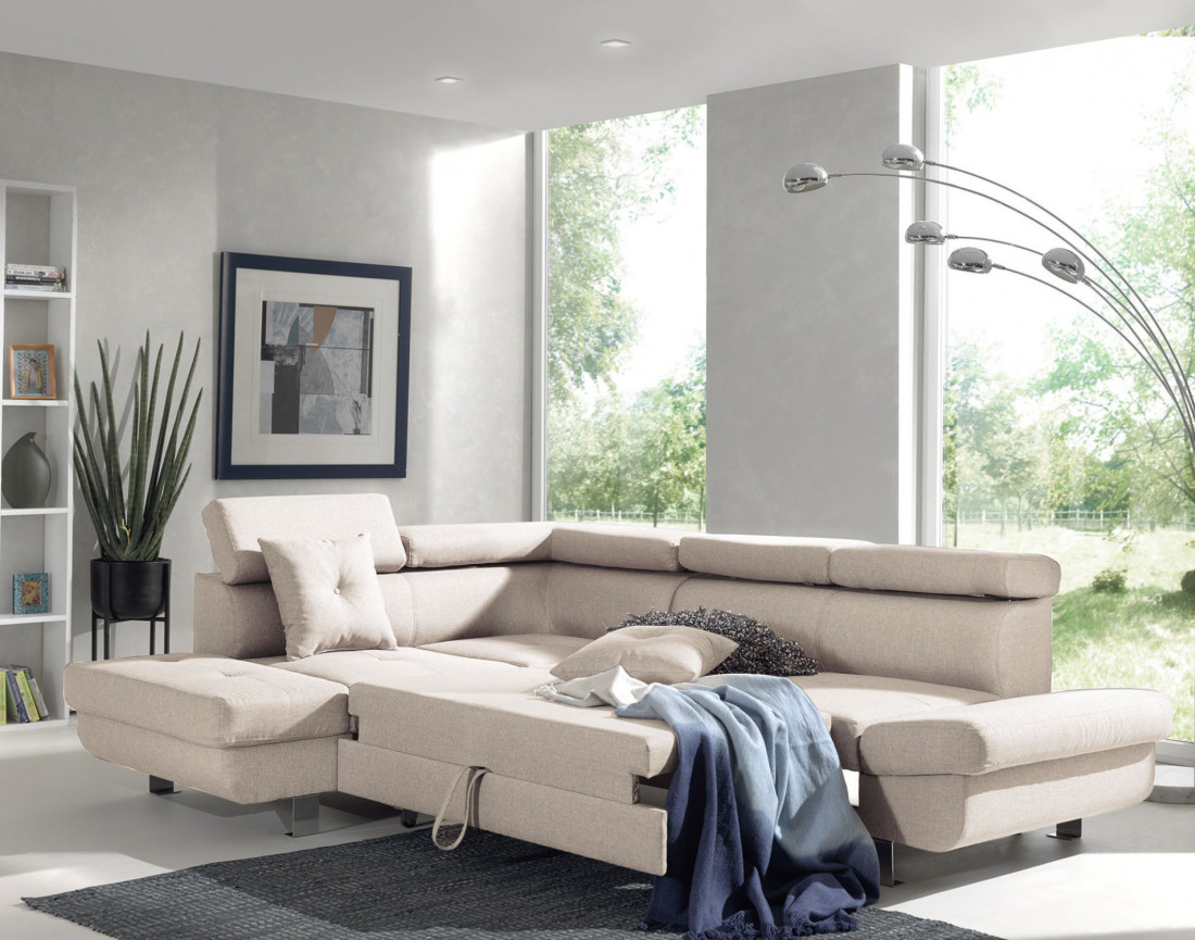 Lisbona – canapé d’angle gauche convertible avec têtières relevables