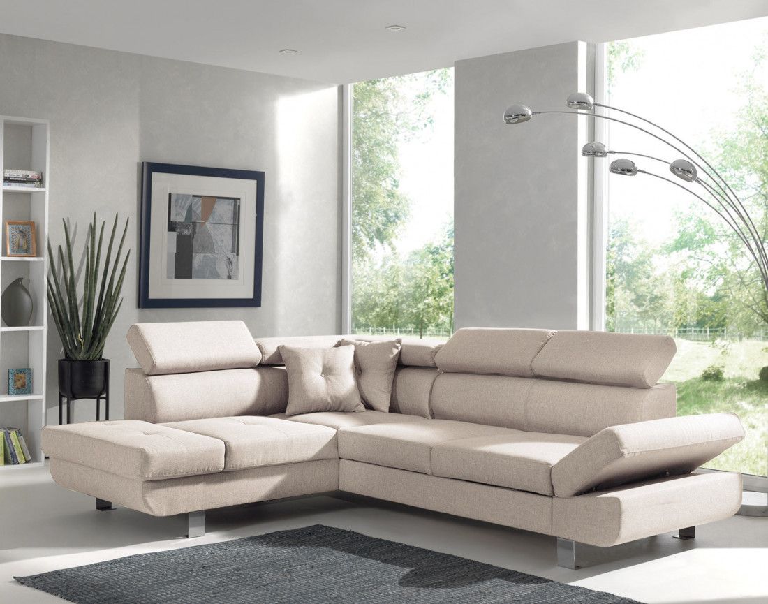 Lisbona – canapé d’angle gauche convertible avec têtières relevables