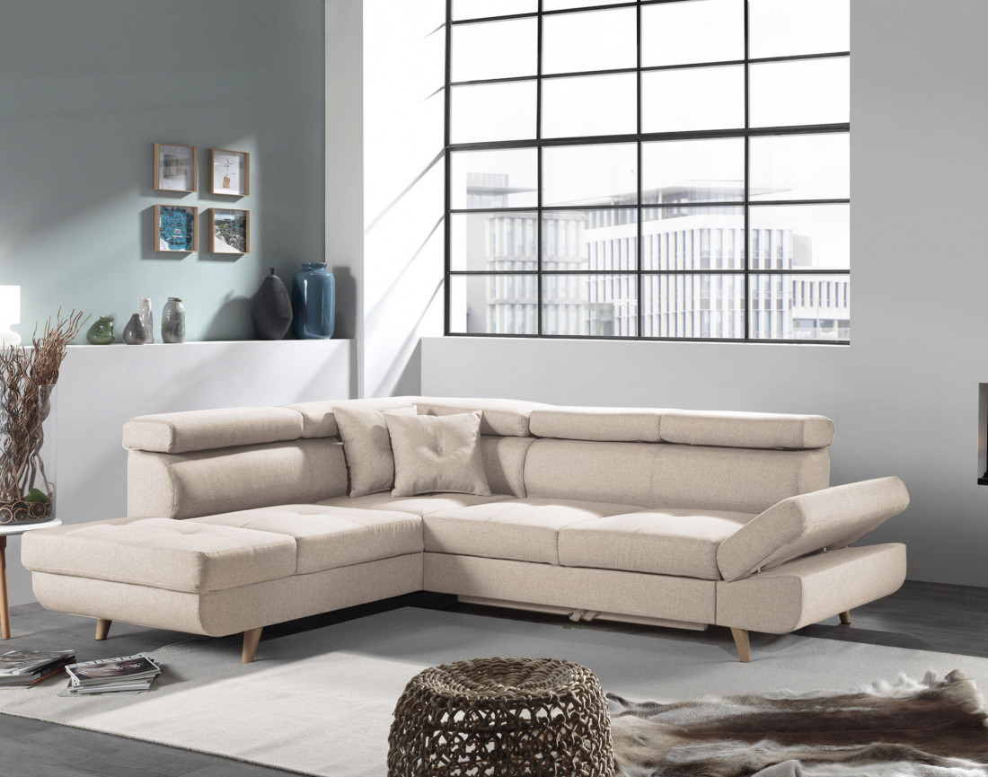 Canapé d'angle convertible Linea 5 places avec têtières - angle gauche