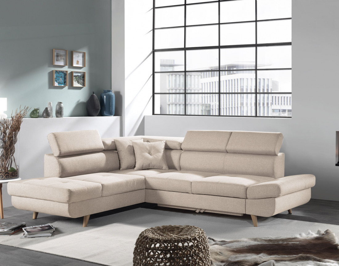 Canapé d'angle convertible Linea 5 places avec têtières - angle gauche