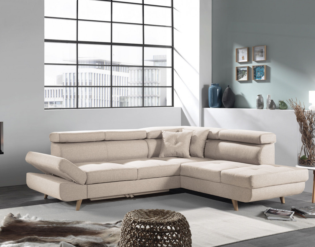 Linea - Canapé d'angle droit convertible - 5 places - avec têtières