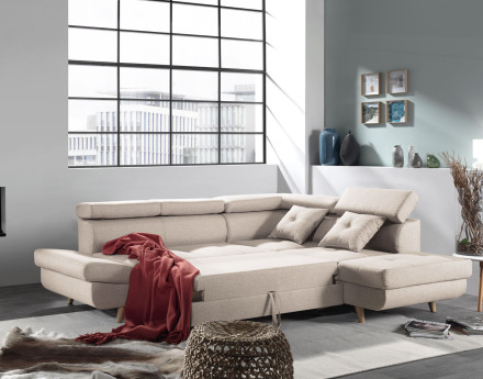 Linea - Canapé d'angle droit convertible - 5 places - avec têtières
