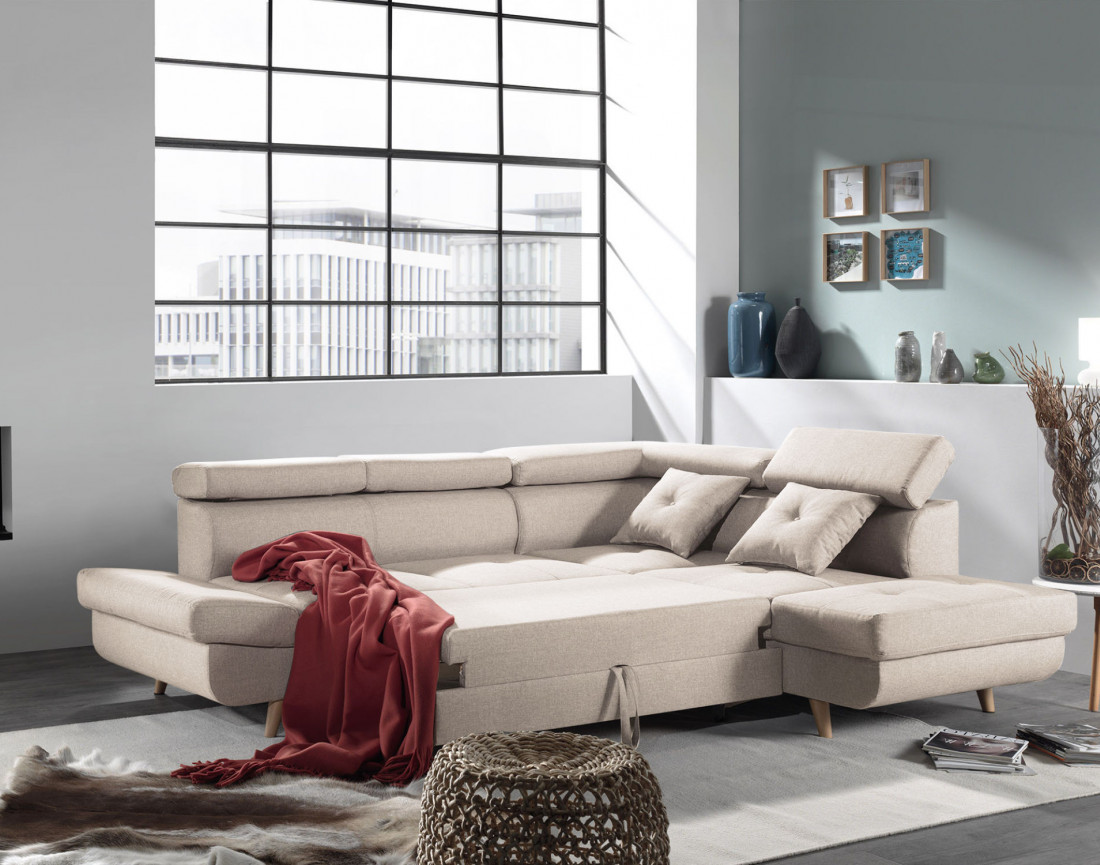Linea - Canapé d'angle droit convertible - 5 places - avec têtières
