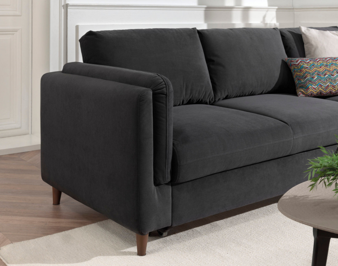 Canapé d'angle droit convertible avec coffre 4 places en velours Brooke