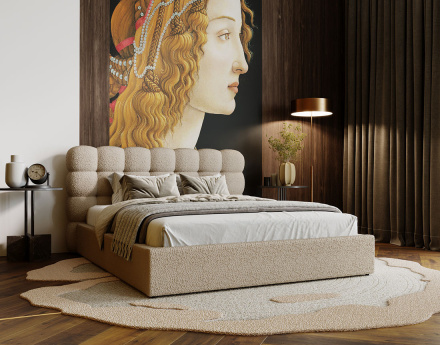 Lit coffre 180x200 cm sommier inclus en tissu bouclette Lotus