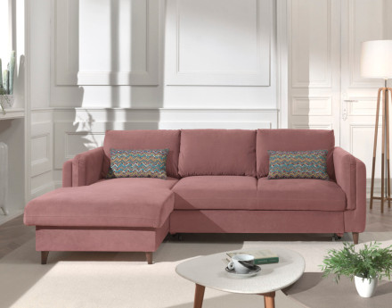 Canapé d'angle gauche convertible avec coffre 4 places en velours Brooke