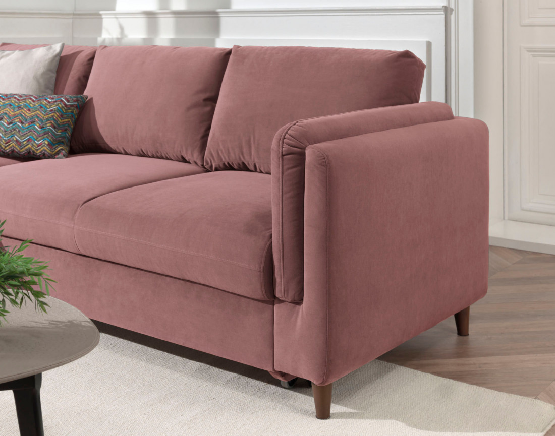 Canapé d'angle gauche convertible avec coffre 4 places en velours Brooke