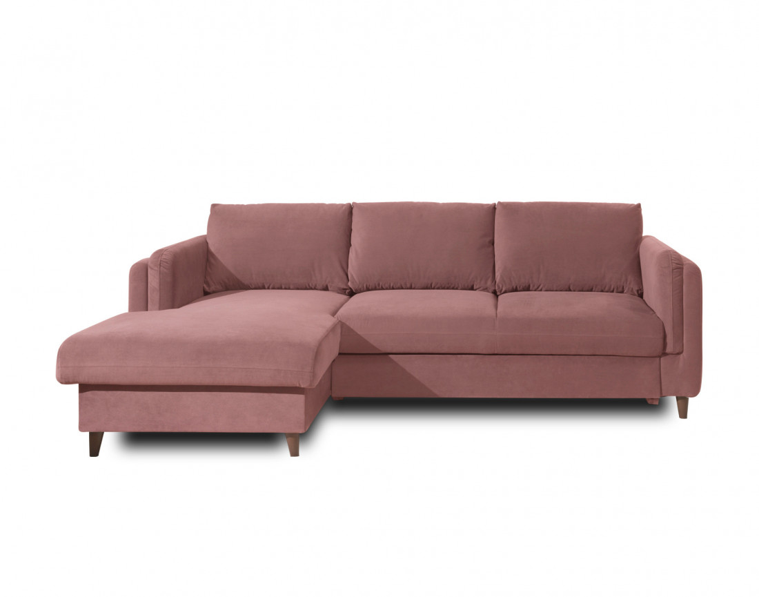 Canapé d'angle gauche convertible avec coffre 4 places en velours Brooke