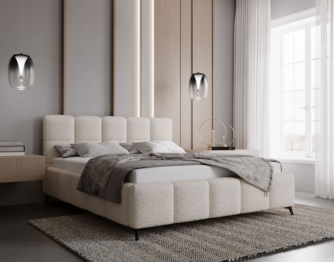 Lit coffre 140x200 cm sommier inclus en tissu bouclette Paulito