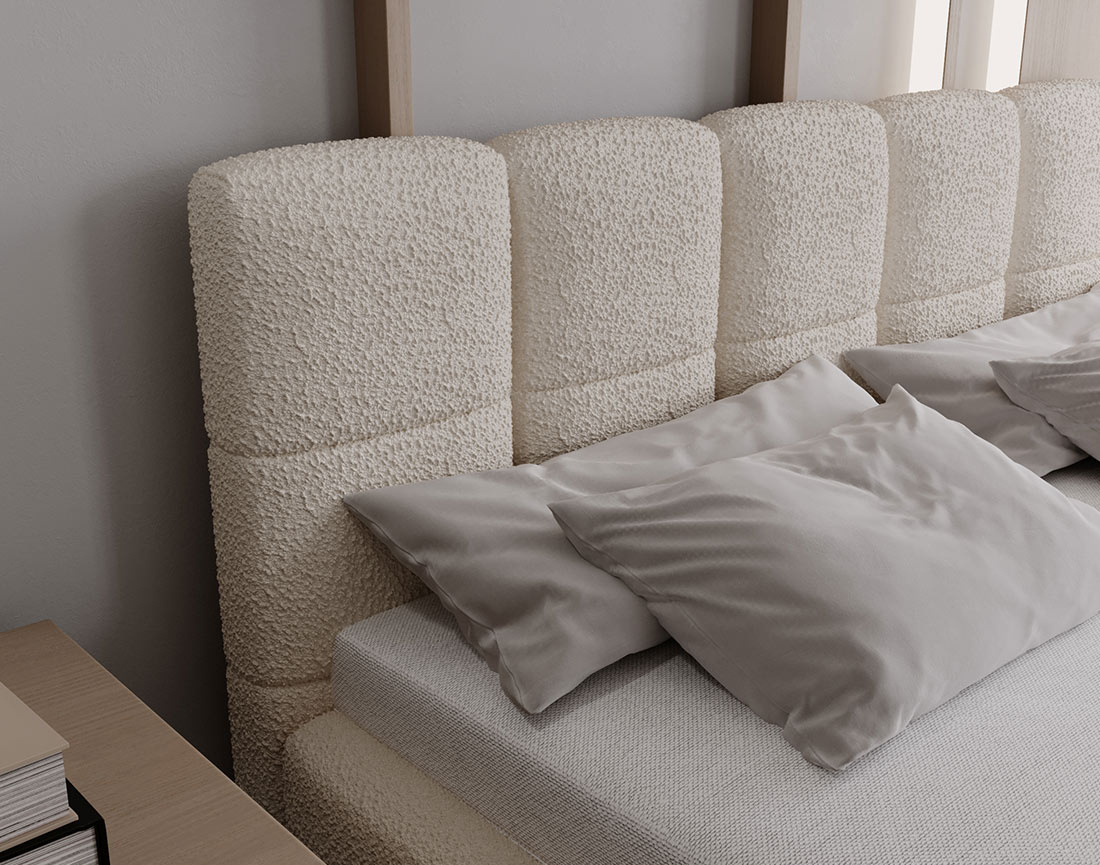 Lit coffre 140x200 cm sommier inclus en tissu bouclette Paulito