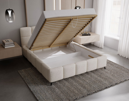 Lit coffre 140x200 cm sommier inclus en tissu bouclette Paulito