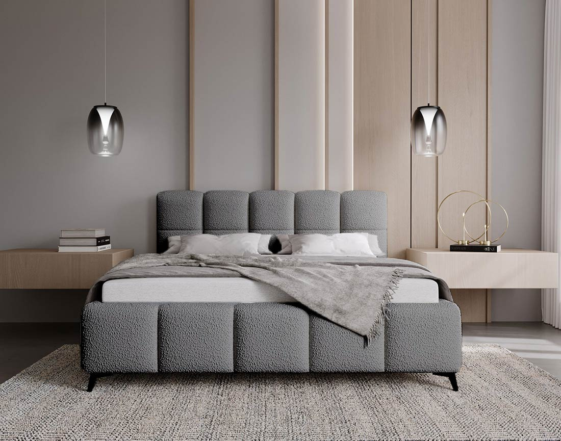 Lit coffre 160x200 cm sommier inclus en tissu bouclette Paulito