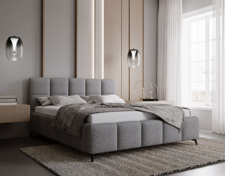 Lit coffre 160x200 cm sommier inclus en tissu bouclette Paulito