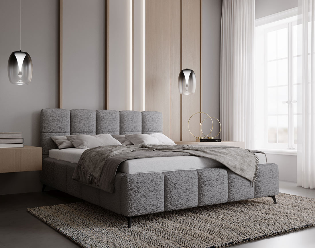 Lit coffre 160x200 cm sommier inclus en tissu bouclette Paulito