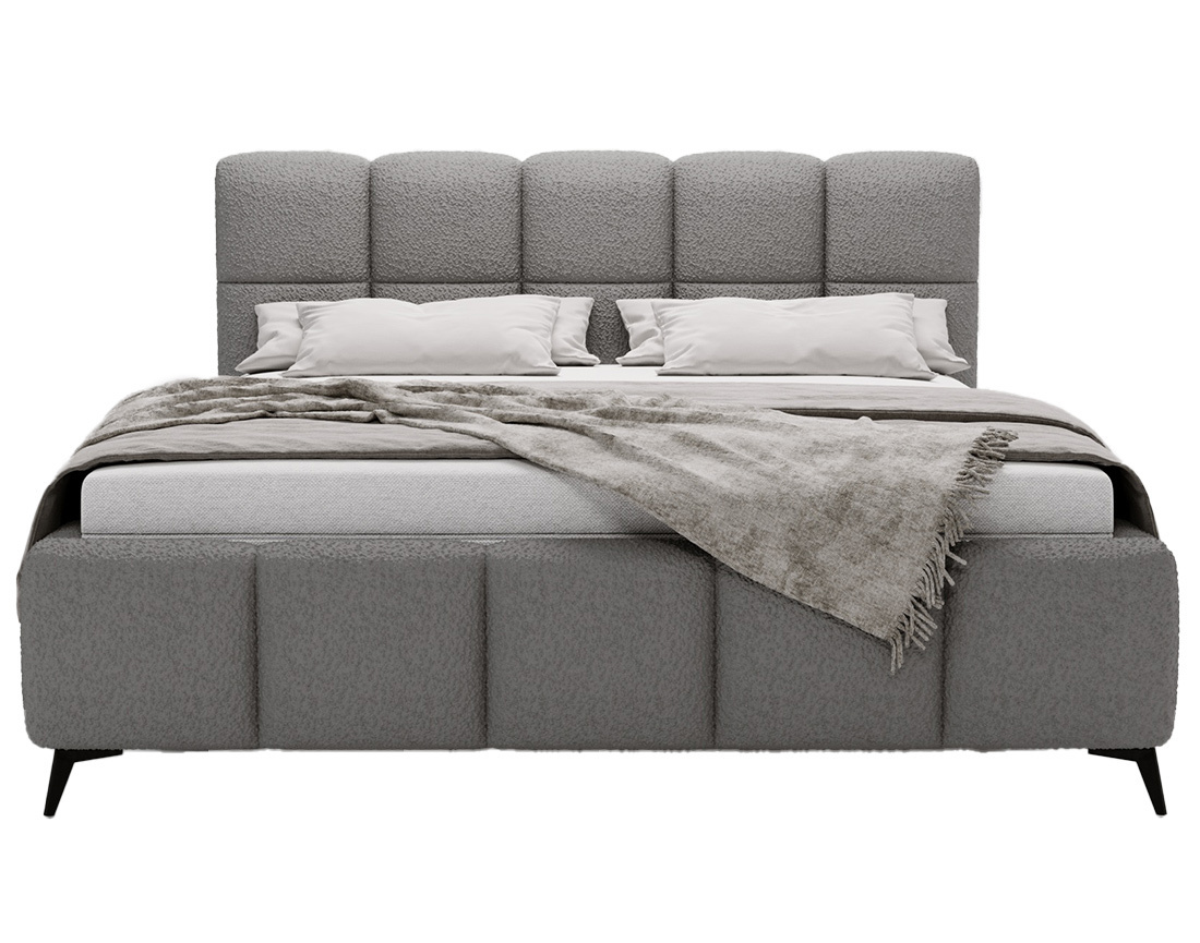 Lit coffre 180x200 cm sommier inclus en tissu bouclette Paulito