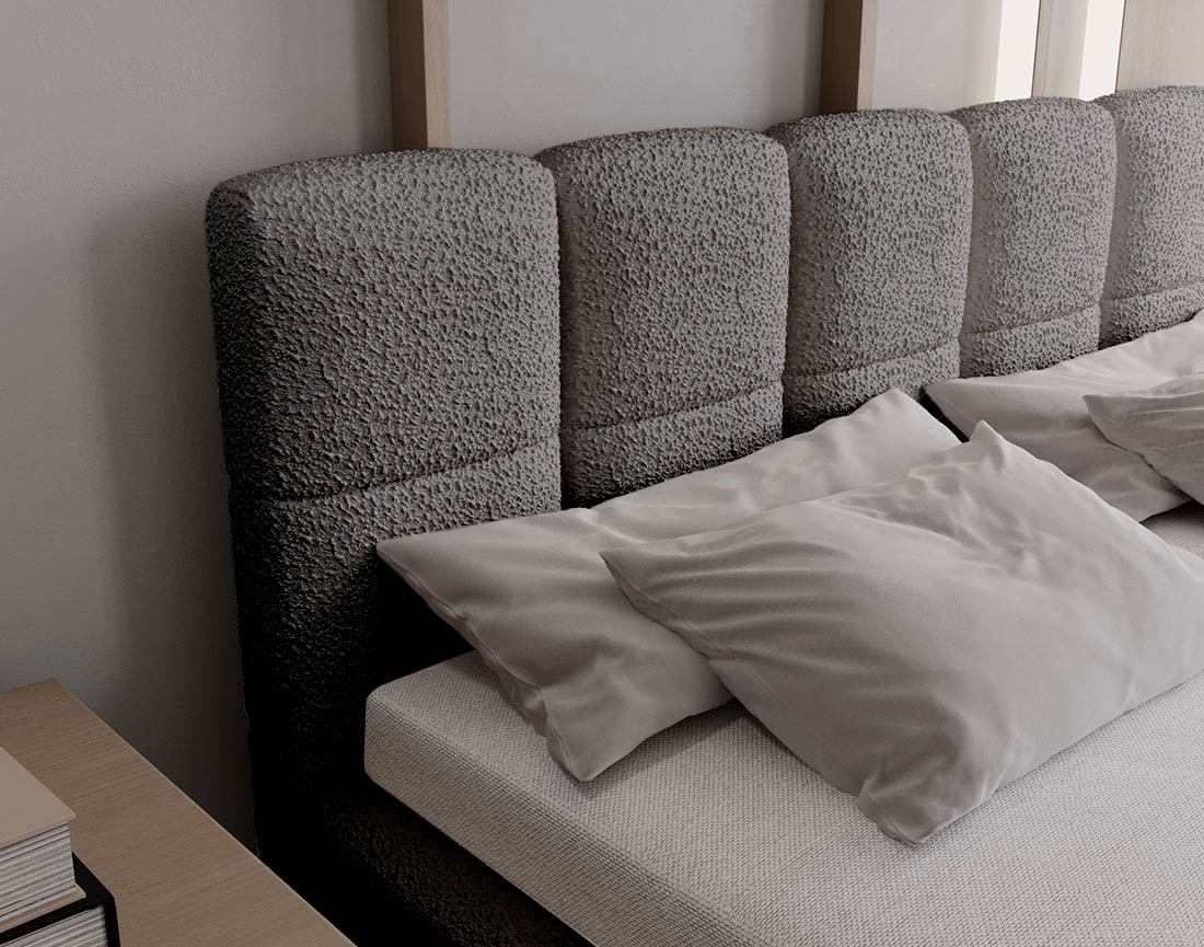 Lit coffre 180x200 cm sommier inclus en tissu bouclette Paulito