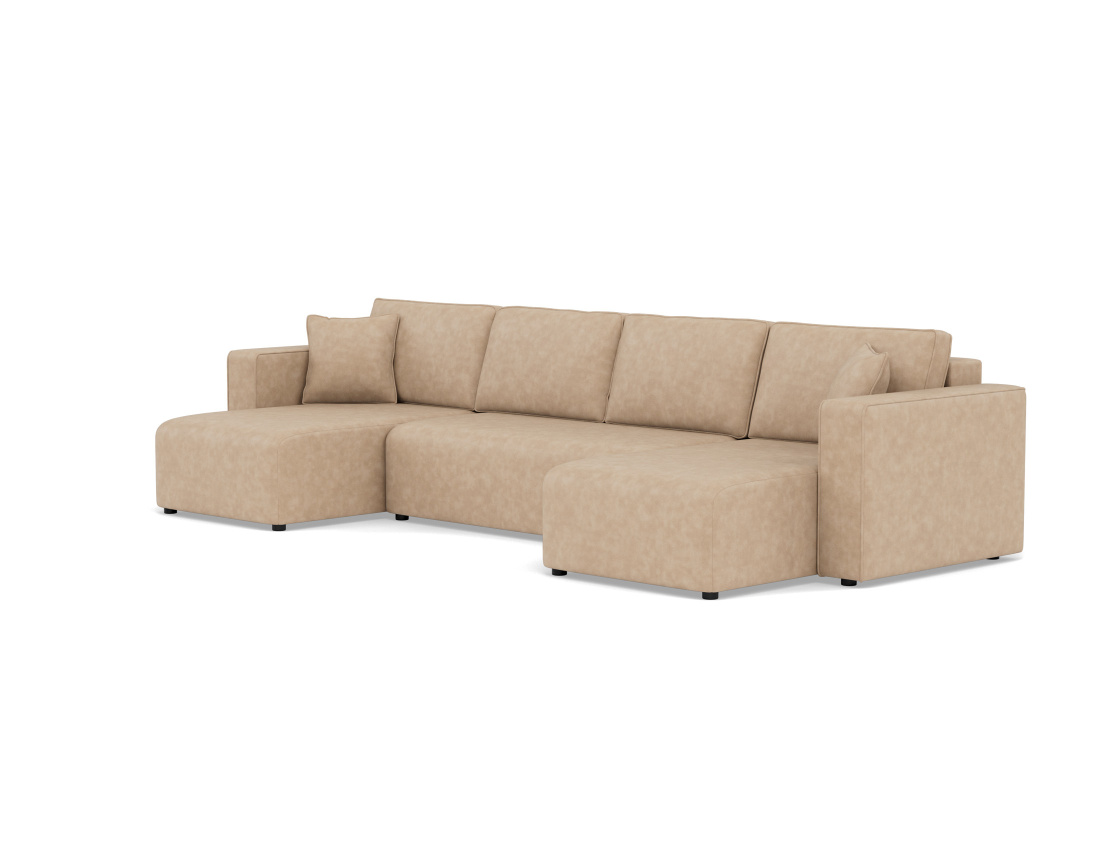 Canapé panoramique en U 7 places convertible avec coffre en simili Topaze