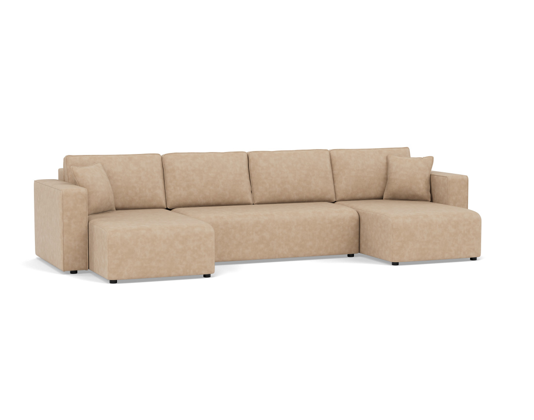 Canapé panoramique en U 7 places convertible avec coffre en simili Topaze