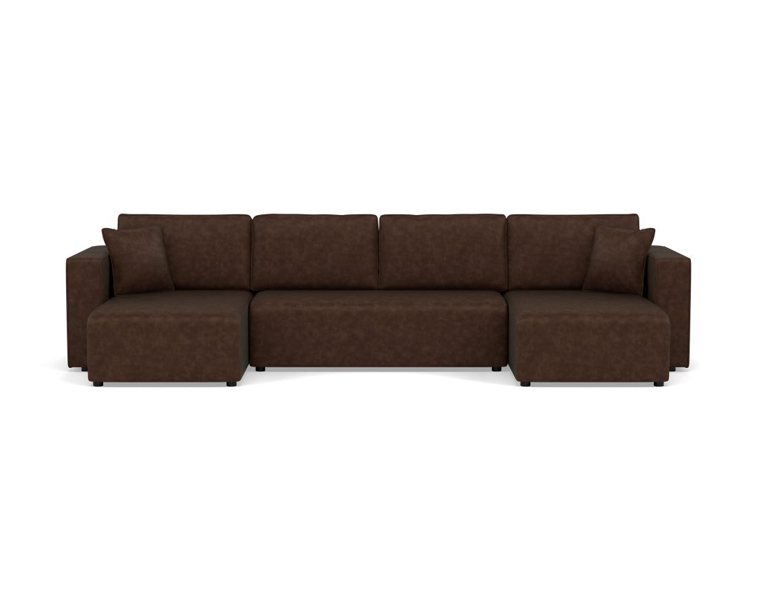 Canapé panoramique en U 7 places convertible avec coffre en simili Topaze