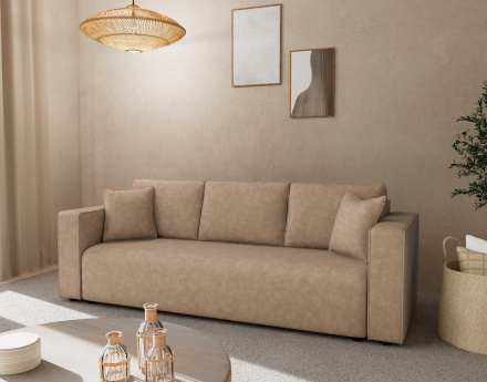 Canapé droit 3 places convertible avec coffre en simili Topaze