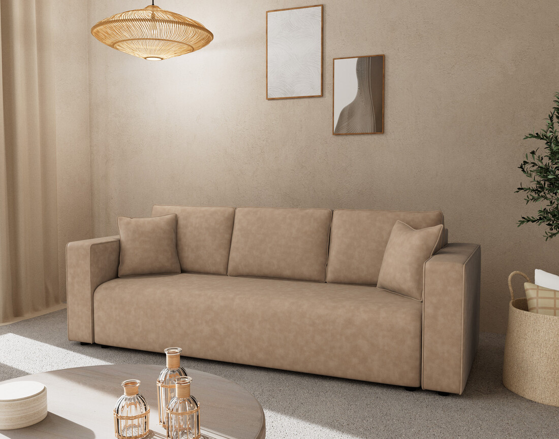 Canapé droit 3 places convertible avec coffre en simili Topaze