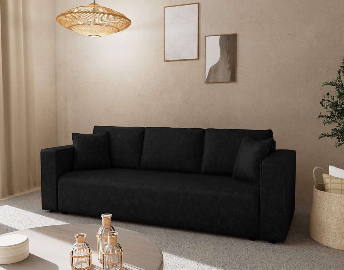 Canapé droit 3 places convertible avec coffre en simili Topaze