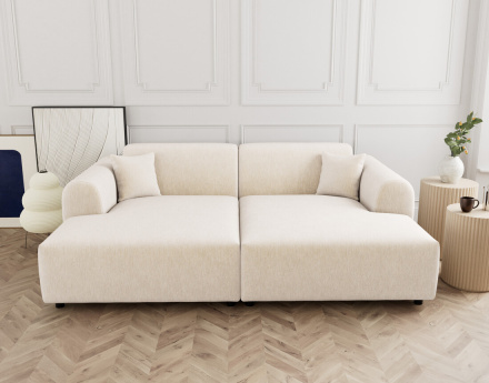 Canapé droit 4 places avec double méridienne assise profonde en velours texturé Aumance