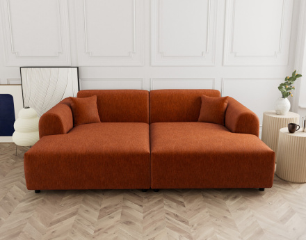 Canapé droit 4 places avec double méridienne assise profonde en velours texturé Aumance