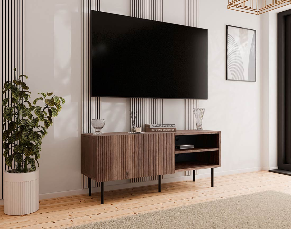 Meuble TV bois 2 portes et 2 niches 150 cm Franco