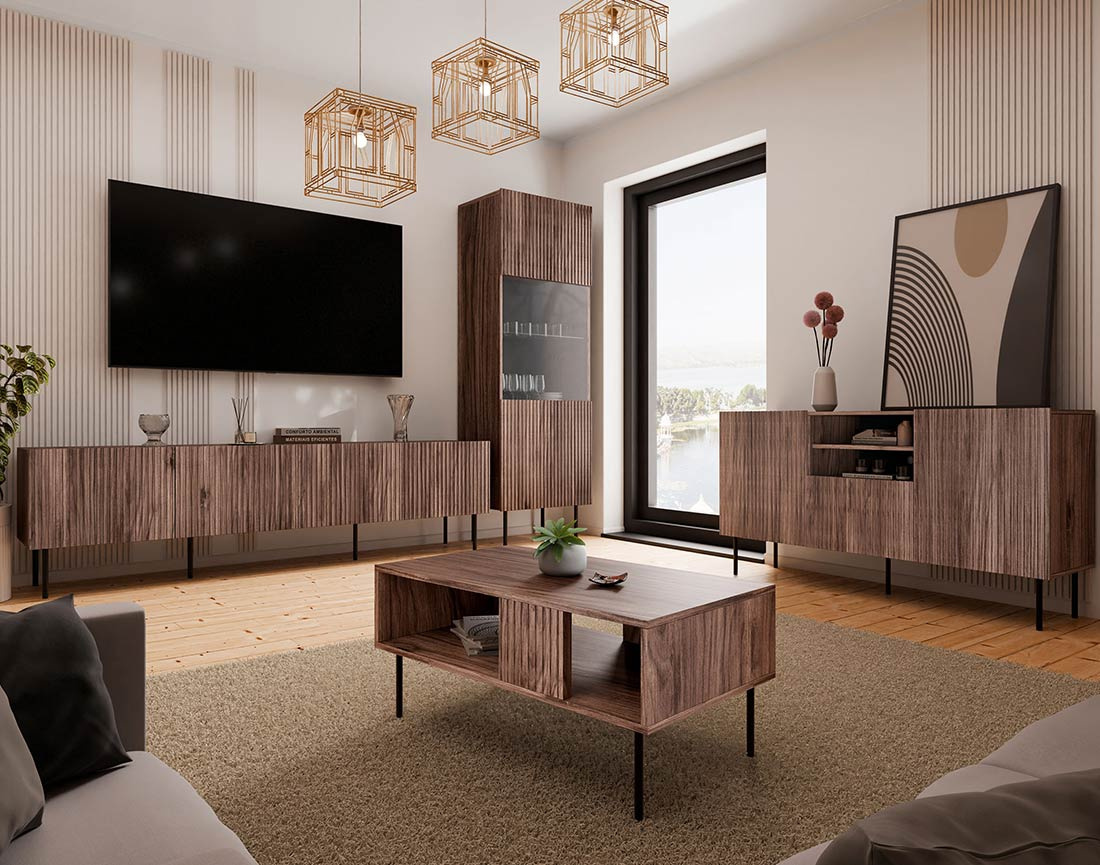 Buffet bas bois 2 portes, 2 niches et 1 tiroirs 150 cm Franco