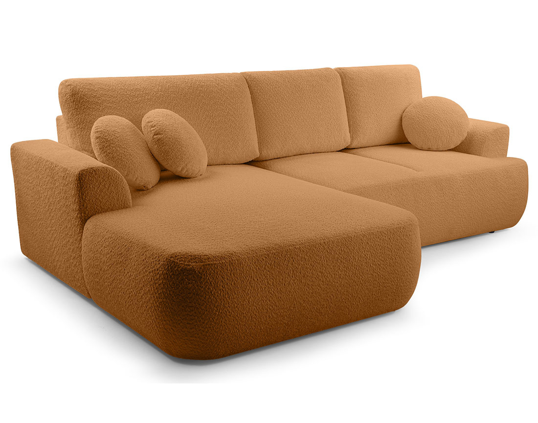 Canapé d'angle gauche 4 places convertible en tissu bouclette Candela