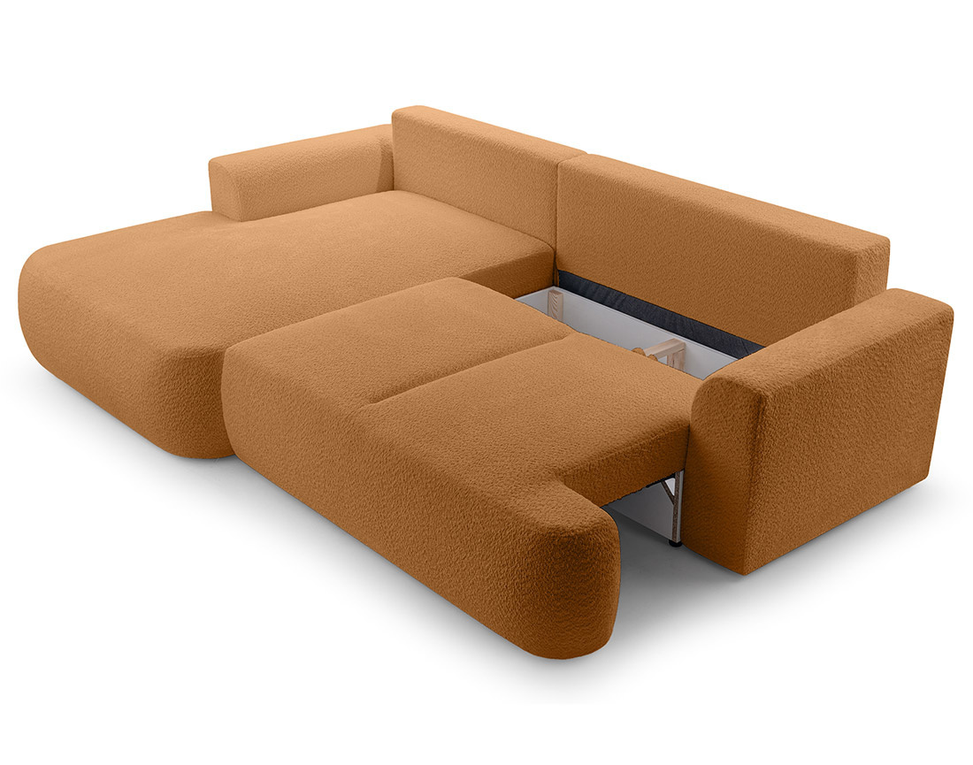 Canapé d'angle gauche 4 places convertible en tissu bouclette Candela