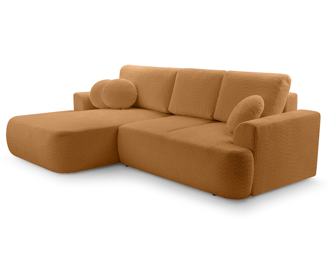 Canapé d'angle gauche 4 places convertible en tissu bouclette Candela