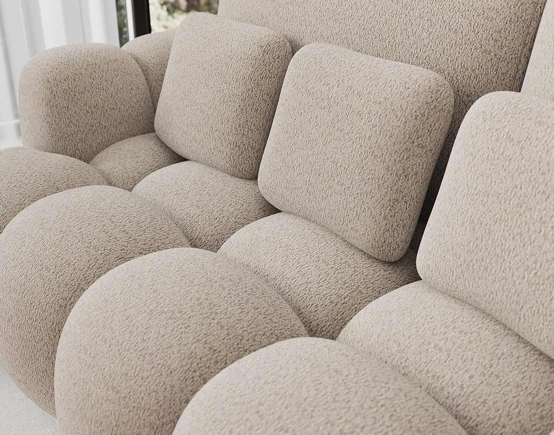 Canapé droit 3 places convertible avec coffre en tissu bouclette Dorian