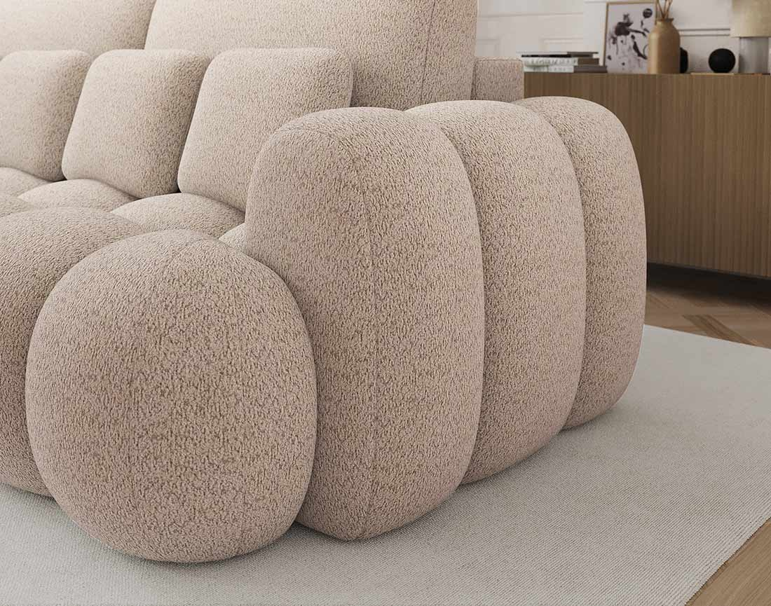 Canapé droit 3 places convertible avec coffre en tissu bouclette Dorian