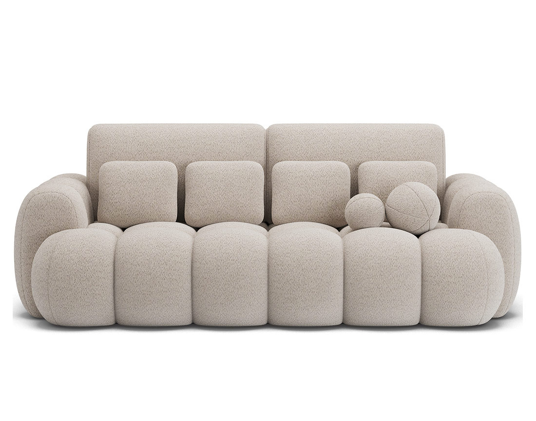 Canapé droit 3 places convertible avec coffre en tissu bouclette Dorian