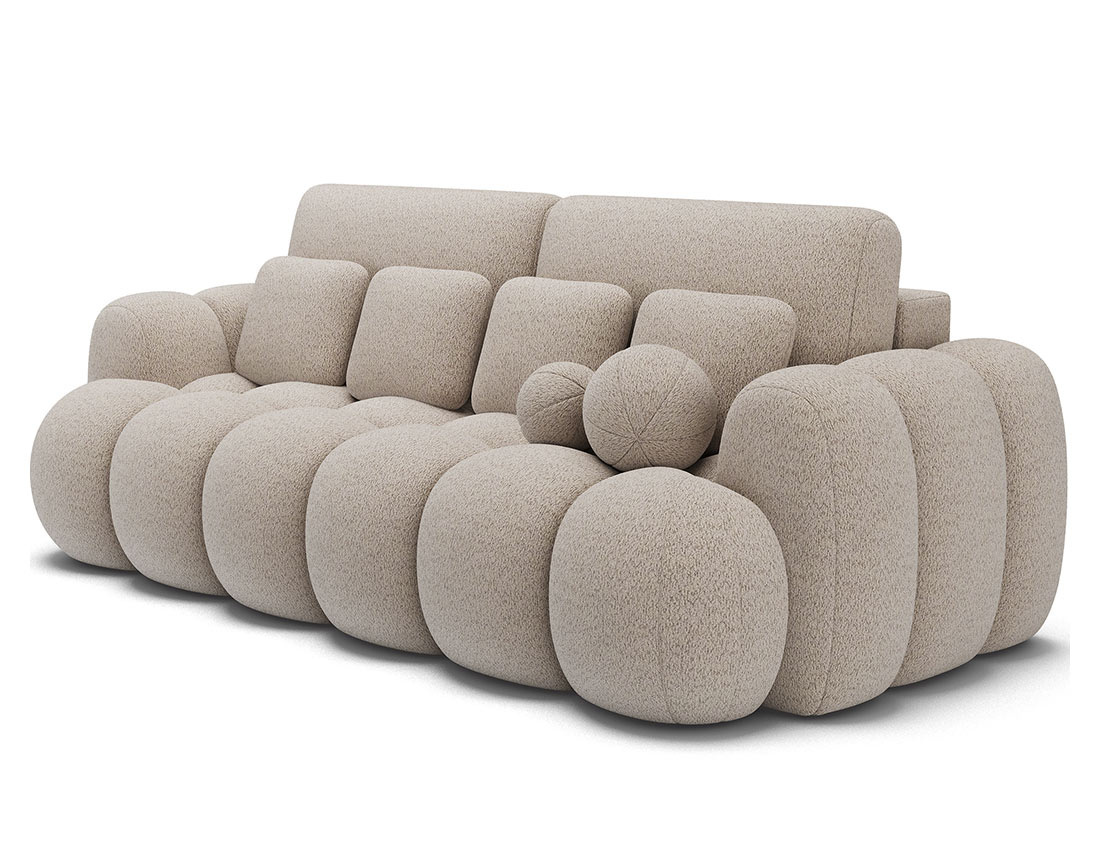 Canapé droit 3 places convertible avec coffre en tissu bouclette Dorian