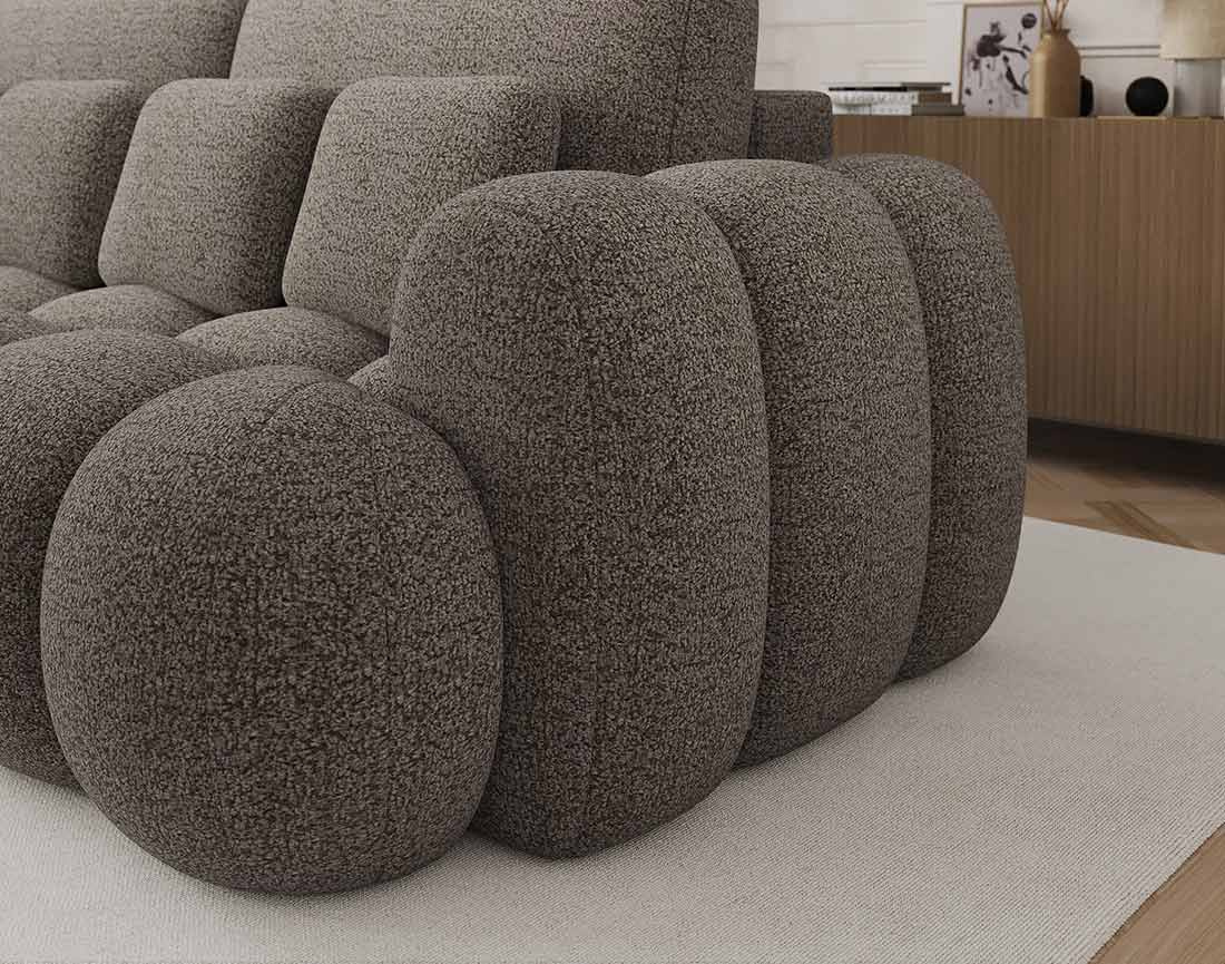 Canapé droit 3 places convertible avec coffre en tissu bouclette Dorian