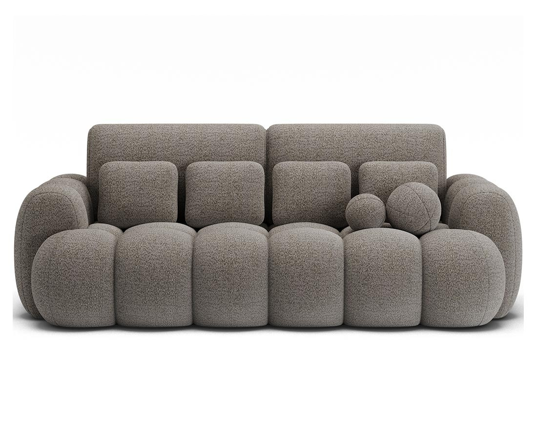 Canapé droit 3 places convertible avec coffre en tissu bouclette Dorian