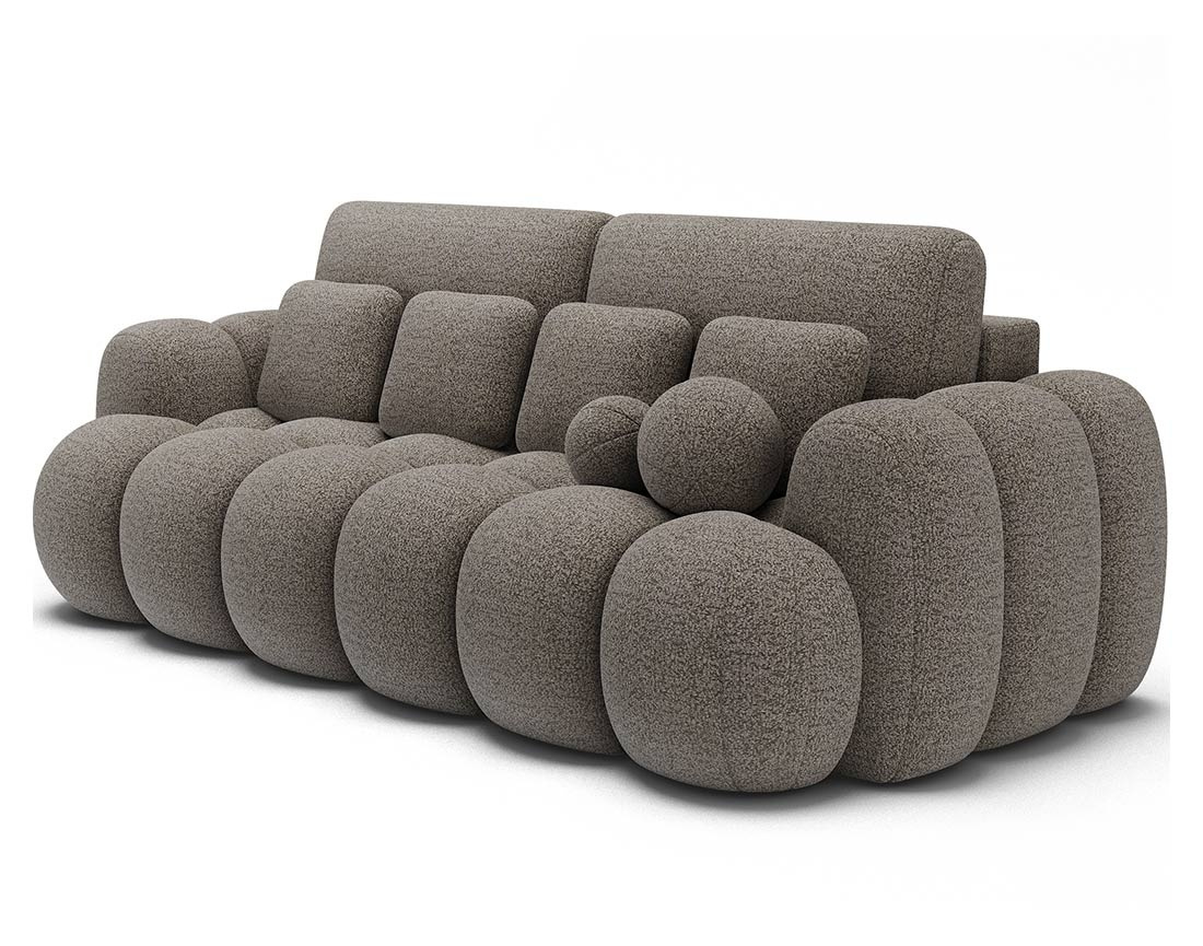 Canapé droit 3 places convertible avec coffre en tissu bouclette Dorian