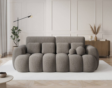 Canapé droit 3 places convertible avec coffre en tissu bouclette Dorian